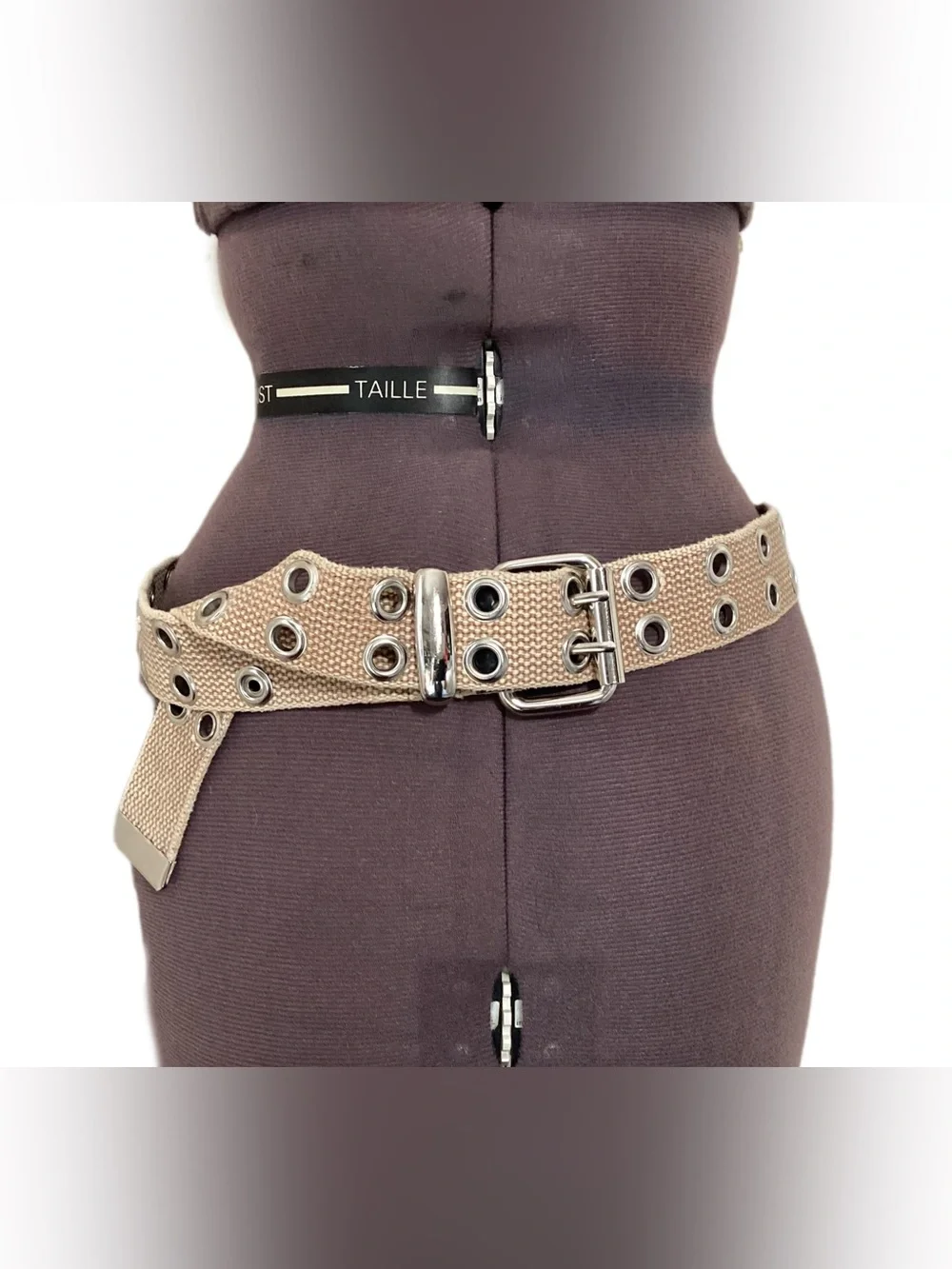 Vintage Y2K Khaki Canvas Grommet Belt 39”